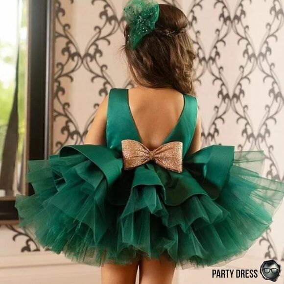 NOELLE LAYERED SATIN & TULLE TODDLER PARTY HOLIDAY DRESS EMERALD GREEN 1-2 YEARS - Picture 5 of 16